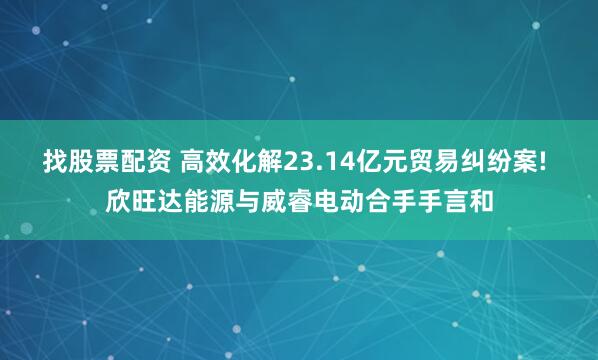 找股票配资 高效化解23.14亿元贸易纠纷案! 欣旺达能源与威睿电动合手手言和