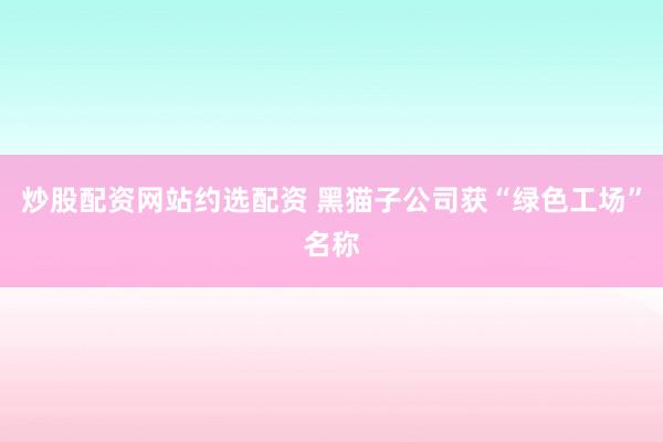 炒股配资网站约选配资 黑猫子公司获“绿色工场”名称