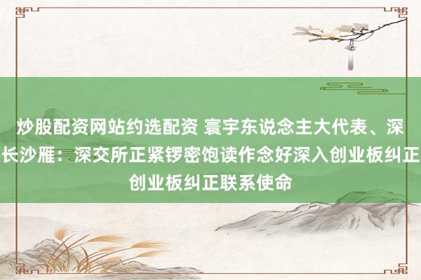 炒股配资网站约选配资 寰宇东说念主大代表、深交所理事长沙雁：深交所正紧锣密饱读作念好深入创业板纠正联系使命