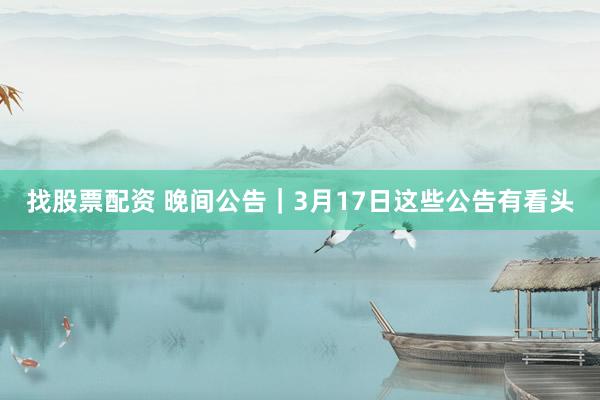 找股票配资 晚间公告｜3月17日这些公告有看头